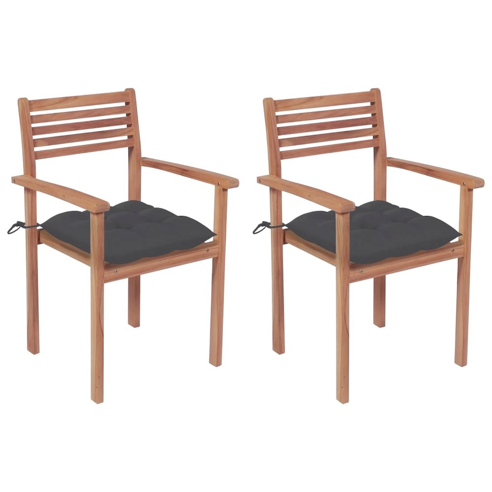 Garden Chair Set of 2 Teak, Anthracite Teak wood, Polyester