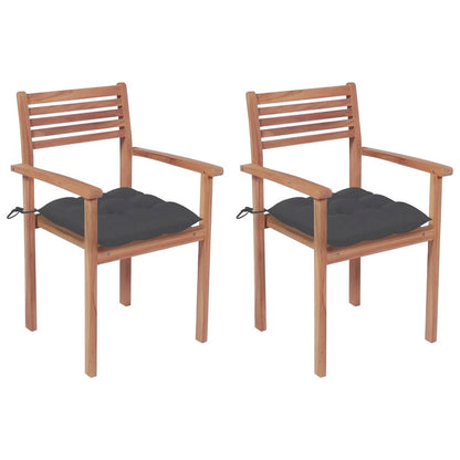 Garden Chair Set of 2 Teak, Anthracite Teak wood, Polyester
