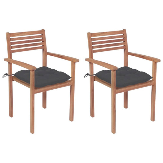 Garden Chair Set of 2 Teak, Anthracite Teak wood, Polyester