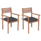 Garden Chair Set of 2 Teak, Anthracite Teak wood, Polyester