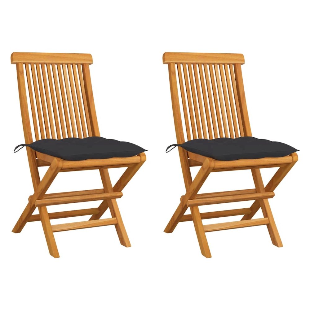 Garden Chair Set of 2 Natural Teak, Anthracite Cushion