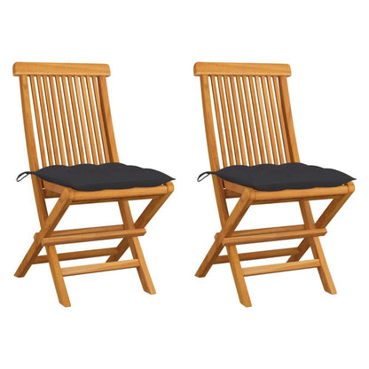 Garden Chair Set of 2 Natural Teak, Anthracite Cushion
