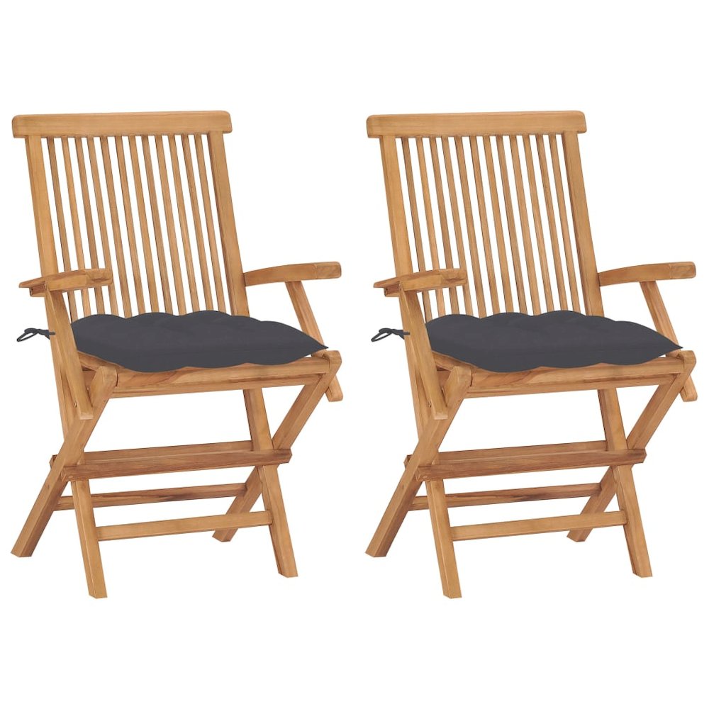 Garden Chair Set of 2 Anthracite Solid Teak Wood Medium