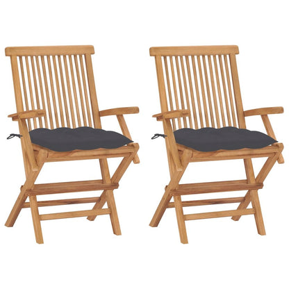 Garden Chair Set of 2 Anthracite Solid Teak Wood Medium