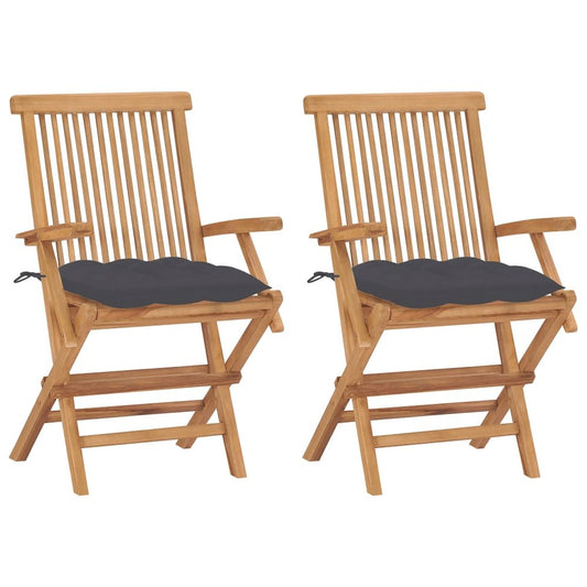 Garden Chair Set of 2 Anthracite Solid Teak Wood Medium