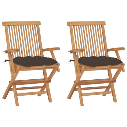 Patio Chair Set of 2 Taupe, Natural Wood Solid Teak Wood, Polyester