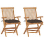 Patio Chair Set of 2 Taupe, Natural Wood Solid Teak Wood, Polyester