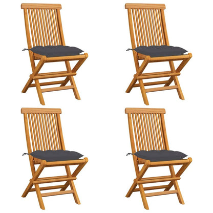 Garden Chair Set of 4 Teak, Anthracite Teak wood, Polyester