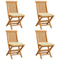 Garden Chair Set of 4 Cream White Teak wood, 100% polyester cushion