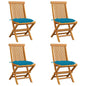 Patio Chair Set of 4 Light Blue Solid Teak Wood Standard