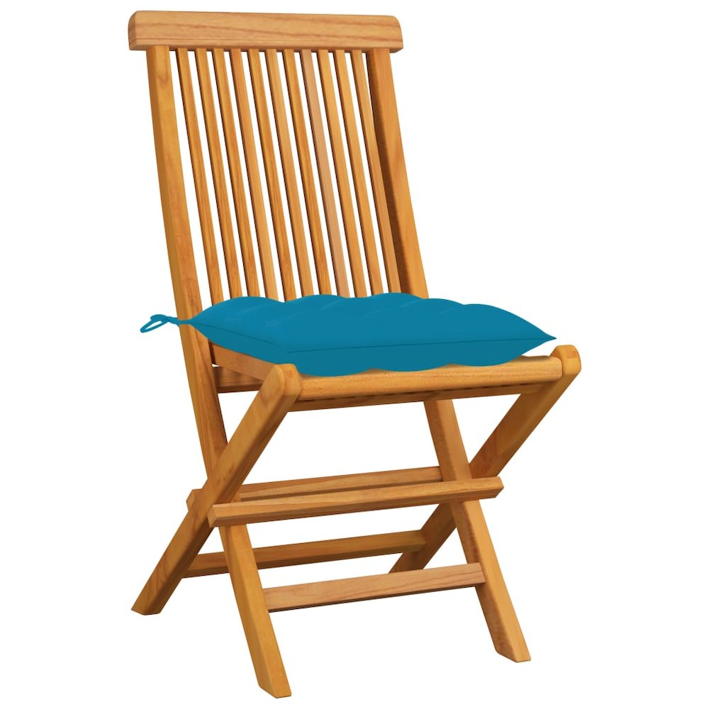 Patio Chair Set of 4 Light Blue Solid Teak Wood Standard