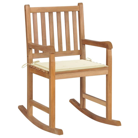 vidaXL Rocking Chair with Cream Cushion Solid Teak Wood 2759