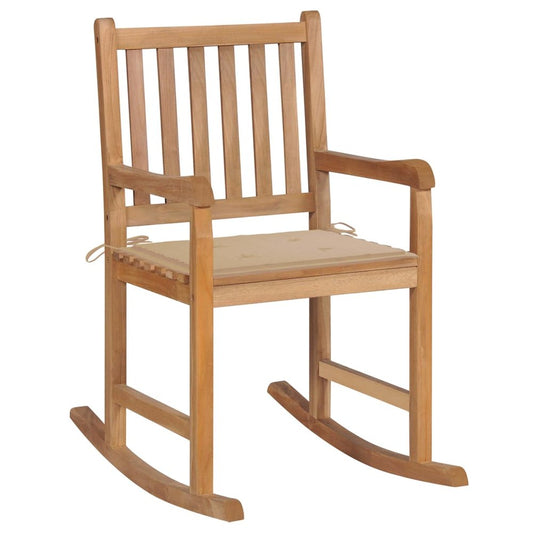 vidaXL Rocking Chair with Beige Cushion Solid Teak Wood 2760