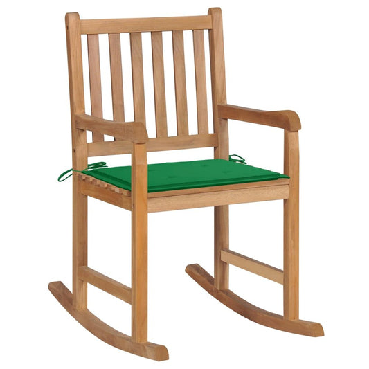 vidaXL Rocking Chair with Green Cushion Solid Teak Wood 2762