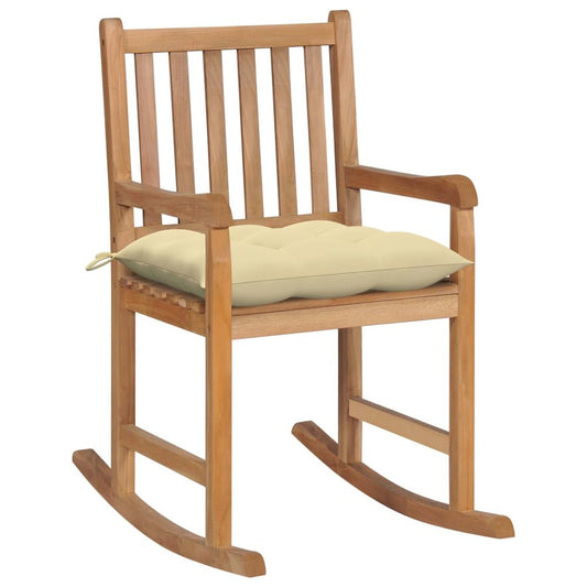 vidaXL Rocking Chair with Cream White Cushion Solid Teak Wood 2774