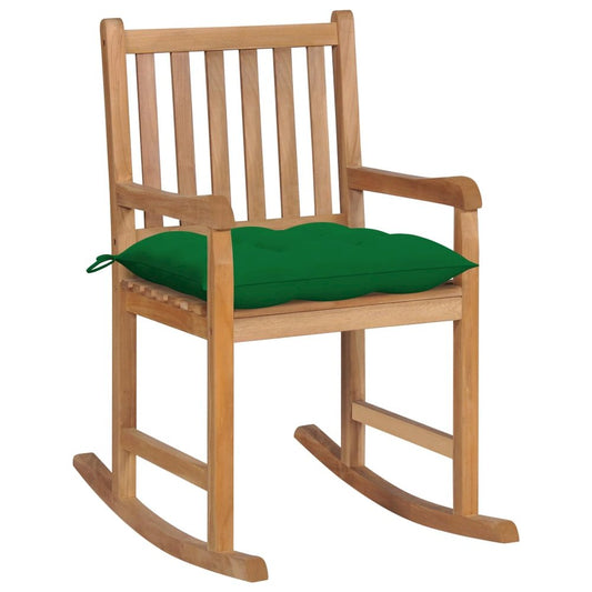 vidaXL Rocking Chair with Green Cushion Solid Teak Wood 2777