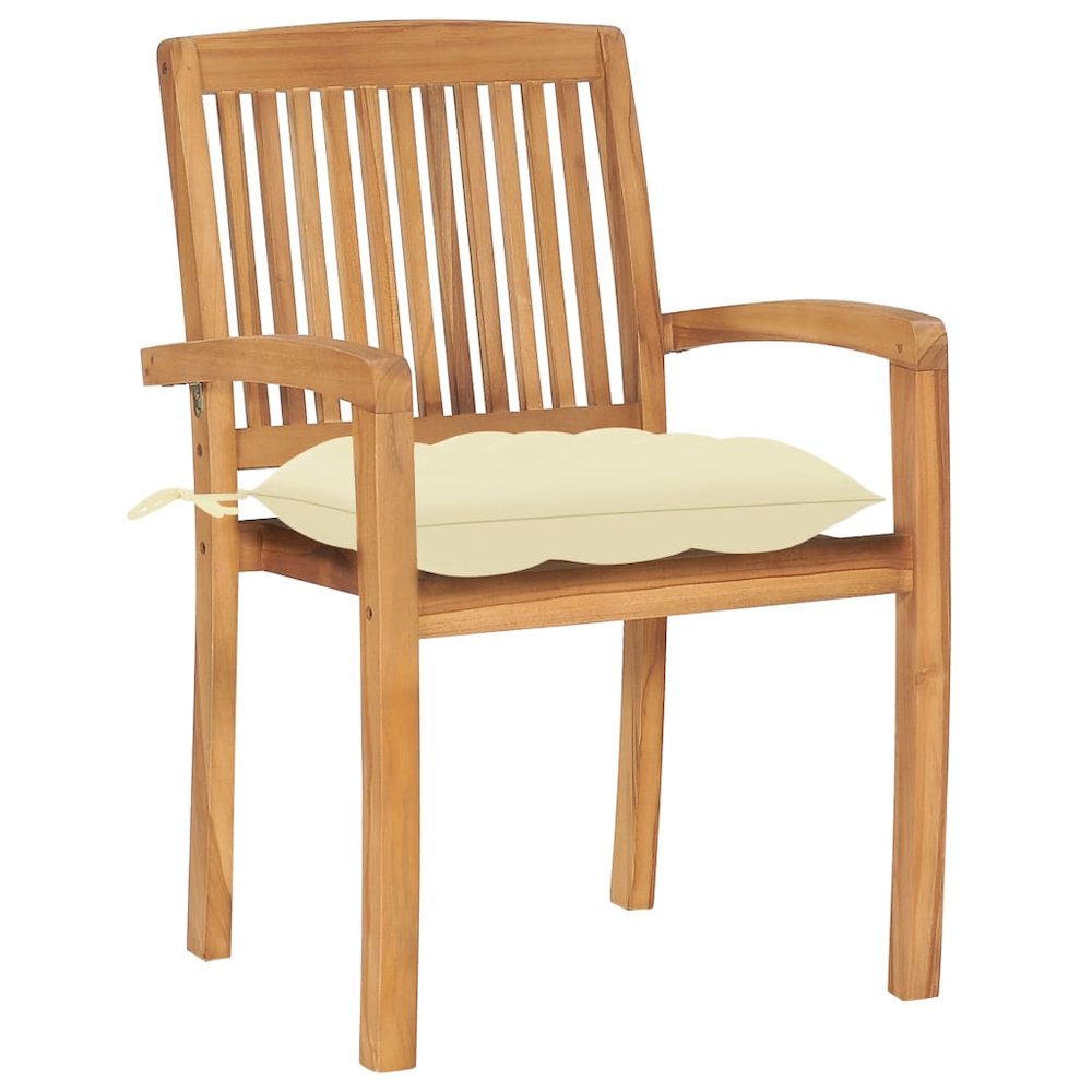 vidaXL Garden Chairs 2 pcs with Cream White Cushions Solid Teak Wood 3269