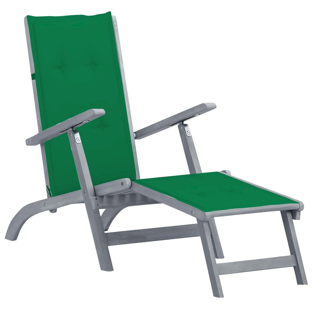 Patio Deck Chair Natural wood with green cushion Solid acacia wood