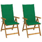 Garden Chair Set of 2 Green cushions, Natural wood