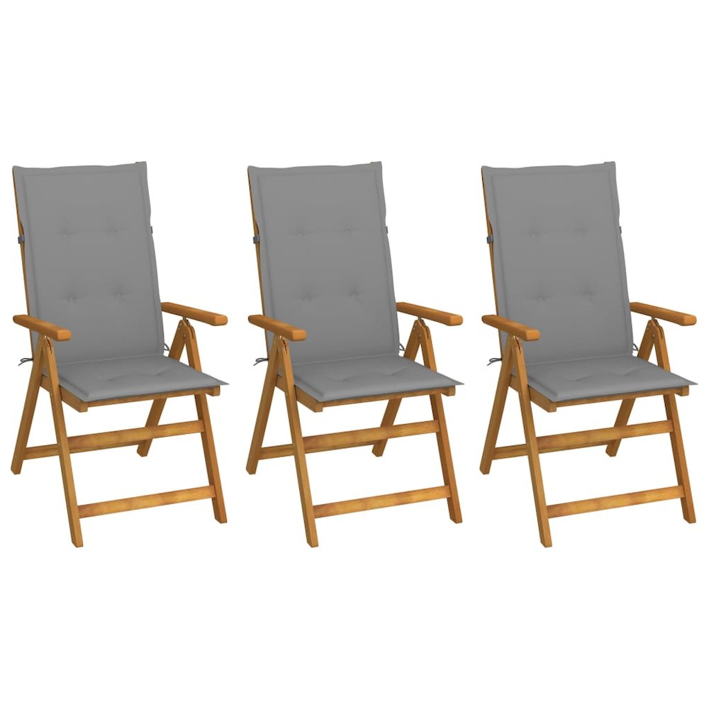 Garden Chair Set of 3 Natural wood, Grey Solid Acacia wood Medium