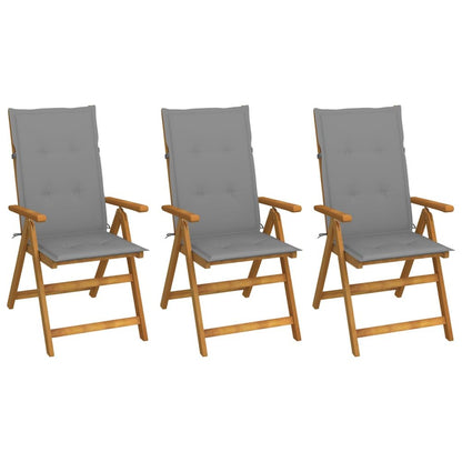 Garden Chair Set of 3 Natural wood, Grey Solid Acacia wood Medium