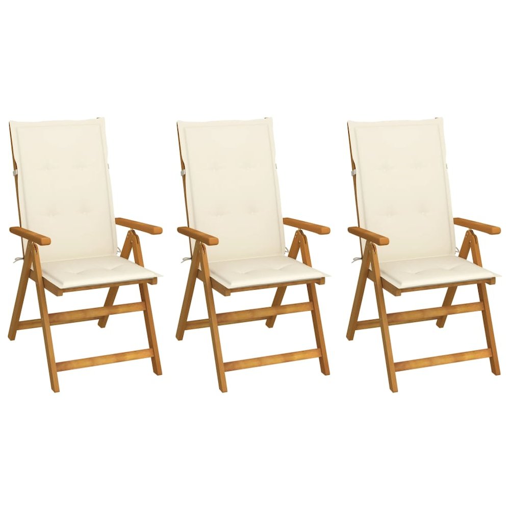 Garden Chair Set of 3 Cream Solid Acacia wood Medium Foldable