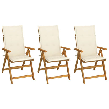 Garden Chair Set of 3 Cream Solid Acacia wood Medium Foldable