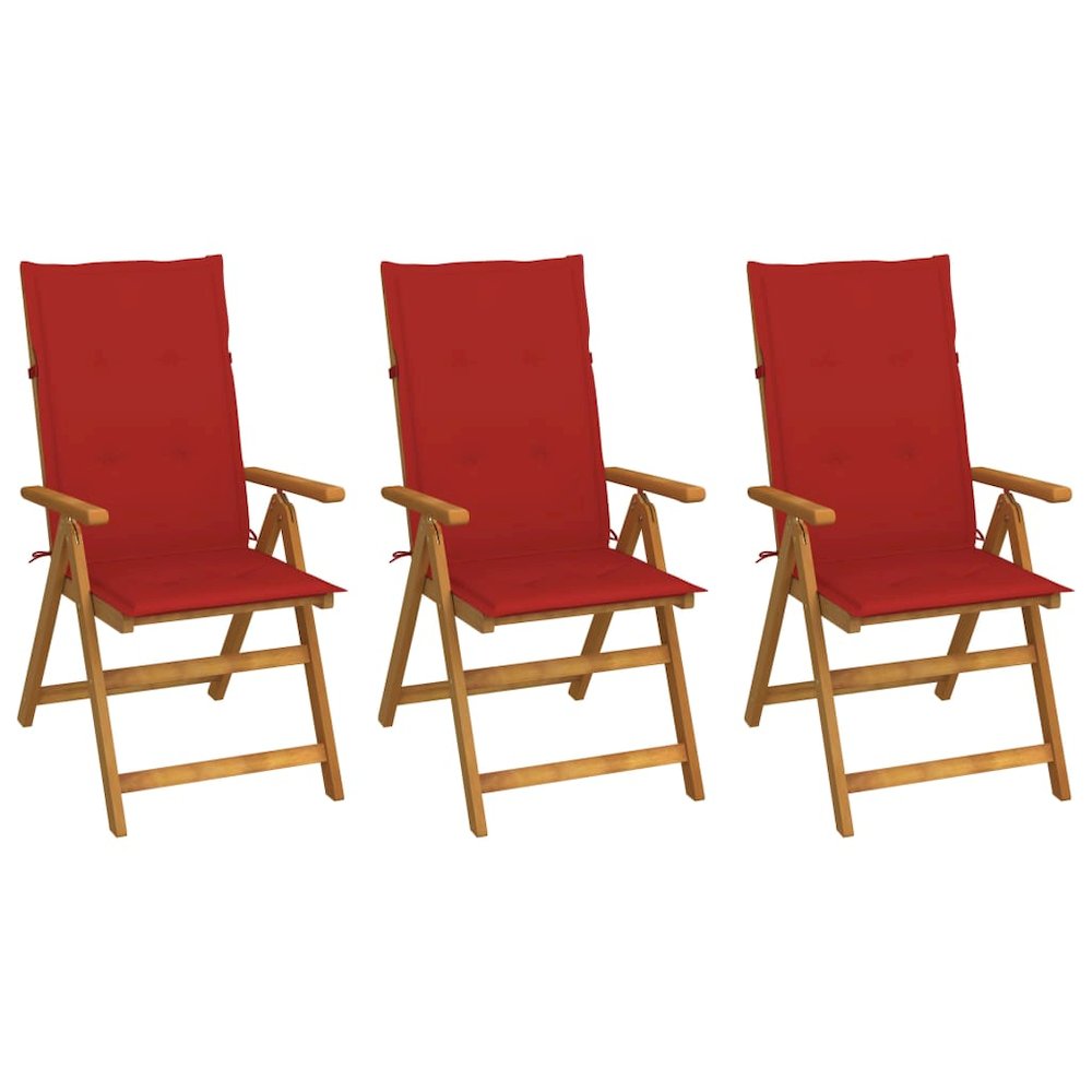 Garden Chair Set of 3 Red, Brown Solid Acacia Wood, 100% Polyester