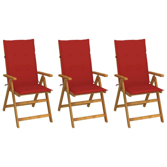 Garden Chair Set of 3 Red, Brown Solid Acacia Wood, 100% Polyester