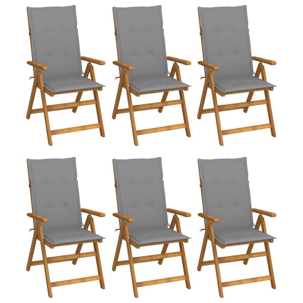 Garden Chair Set of 6 Natural acacia wood, Grey cushion