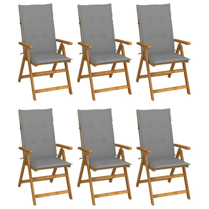 Garden Chair Set of 6 Natural acacia wood, Grey cushion