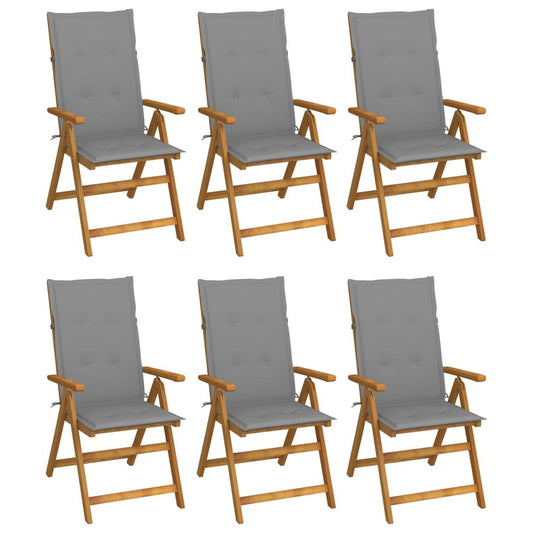 Garden Chair Set of 6 Natural acacia wood, Grey cushion