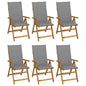 Garden Chair Set of 6 Natural acacia wood, Grey cushion