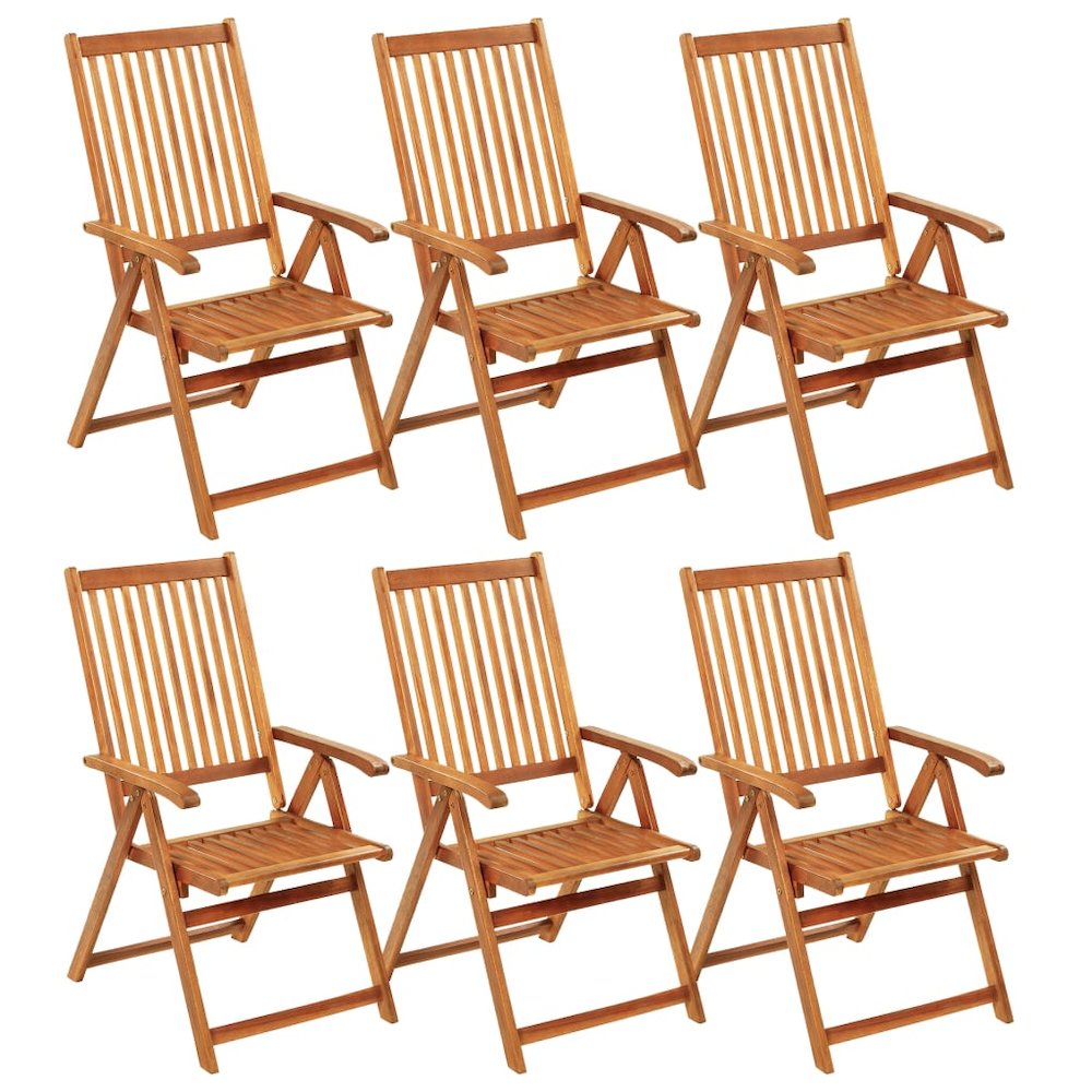 Patio Chair Set of 6 Natural Wood Solid Acacia Wood Standard