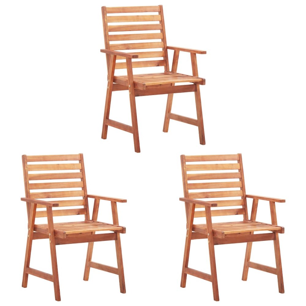 Patio Chair Set of 3 Natural Wood Solid Acacia Wood Standard