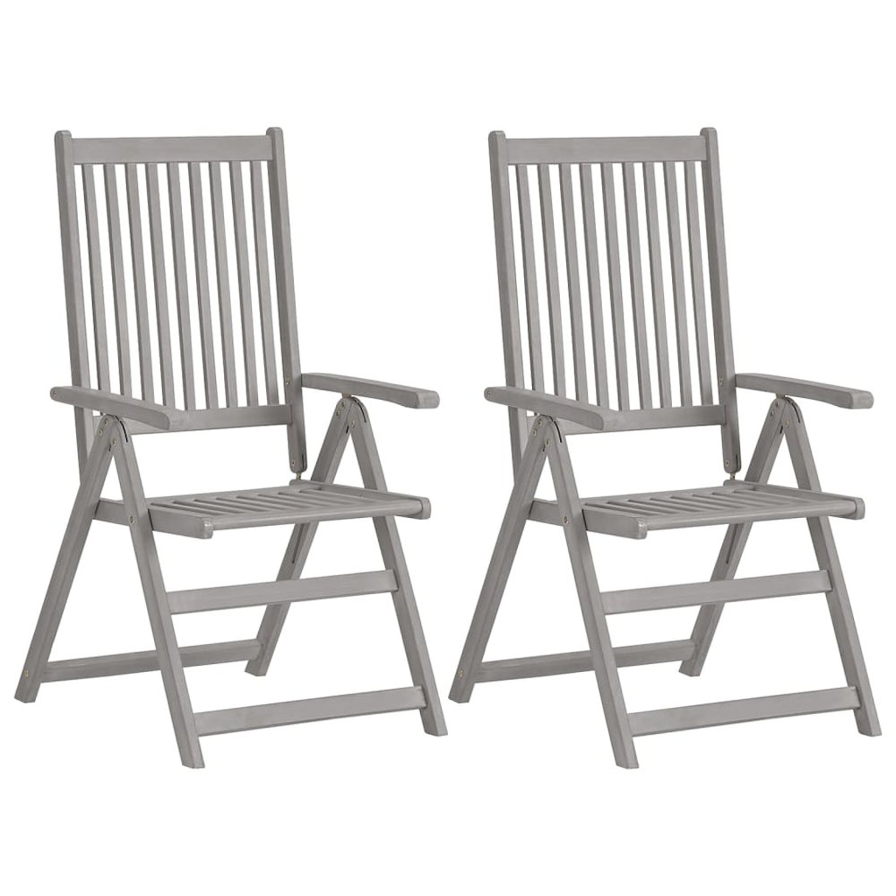 Garden Chair Set of 2 Grey wash, Green cushion Solid acacia wood