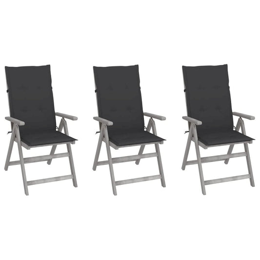 Garden Chair Set of 3 Grey wash Solid Acacia wood Standard