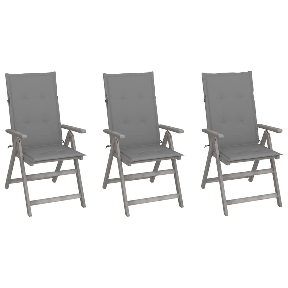Garden Chair Set of 3 Grey Solid Acacia wood Large Foldable