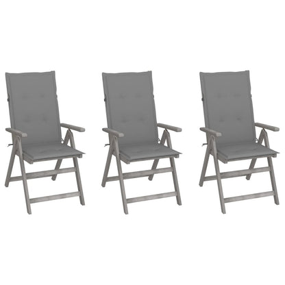 Garden Chair Set of 3 Grey Solid Acacia wood Large Foldable