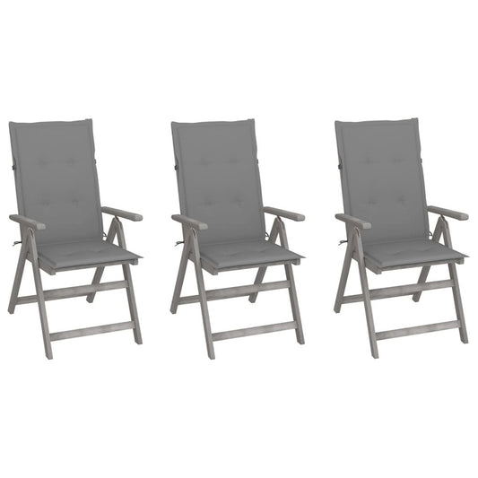 Garden Chair Set of 3 Grey Solid Acacia wood Large Foldable