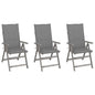 Garden Chair Set of 3 Grey Solid Acacia wood Large Foldable