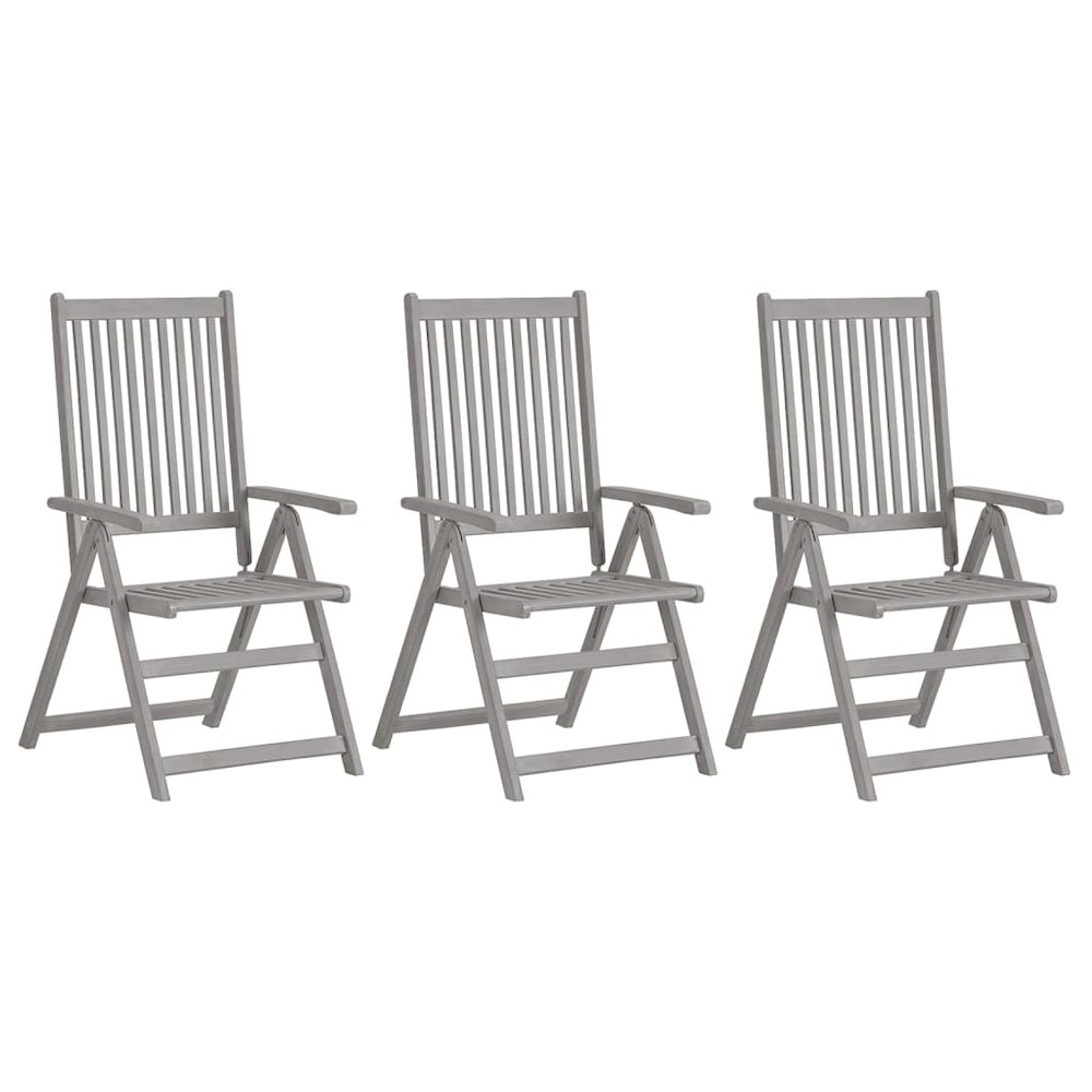 Garden Chair Set of 3 Grey Solid Acacia wood Large Foldable