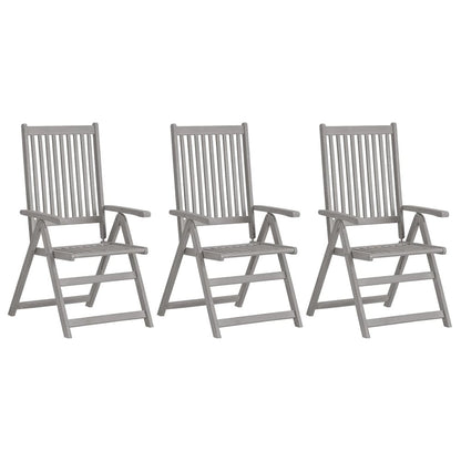 Garden Chair Set of 3 Grey Solid Acacia wood Large Foldable