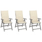 Garden Chair Set of 3 Grey with cream cushions