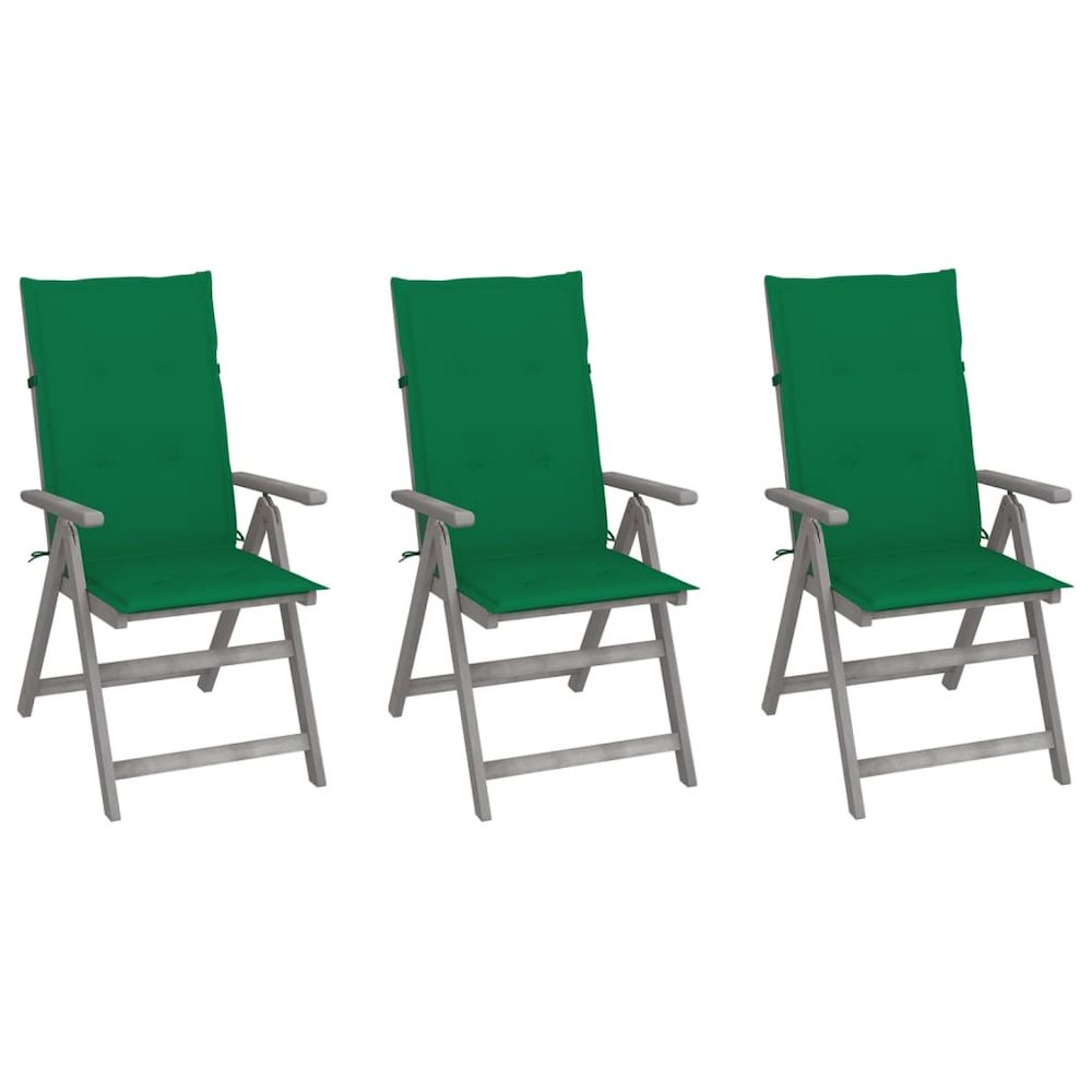 Garden Chair Set of 3 Grey Solid Acacia Wood Standard