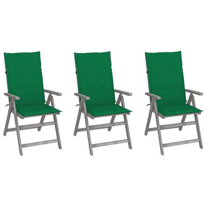Garden Chair Set of 3 Grey Solid Acacia Wood Standard