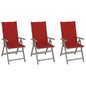 Garden Chair Set of 3 Grey Solid Acacia wood Medium Foldable