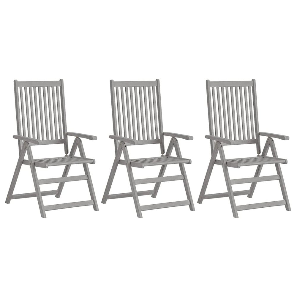 Garden Chair Set of 3 Grey Solid Acacia wood Medium Foldable