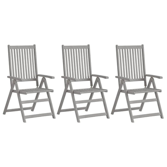 Garden Chair Set of 3 Grey Solid Acacia wood Medium Foldable