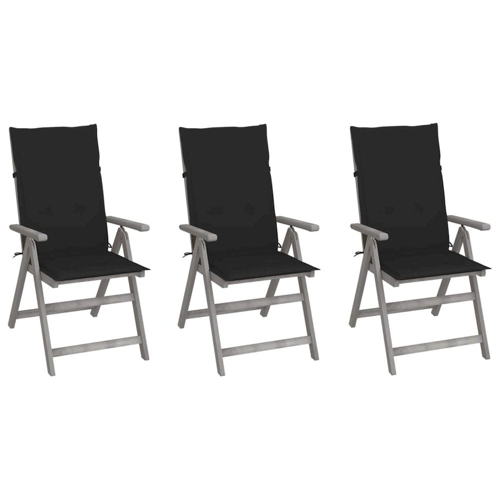 Garden Chair Set of 3 Grey Solid acacia wood Standard